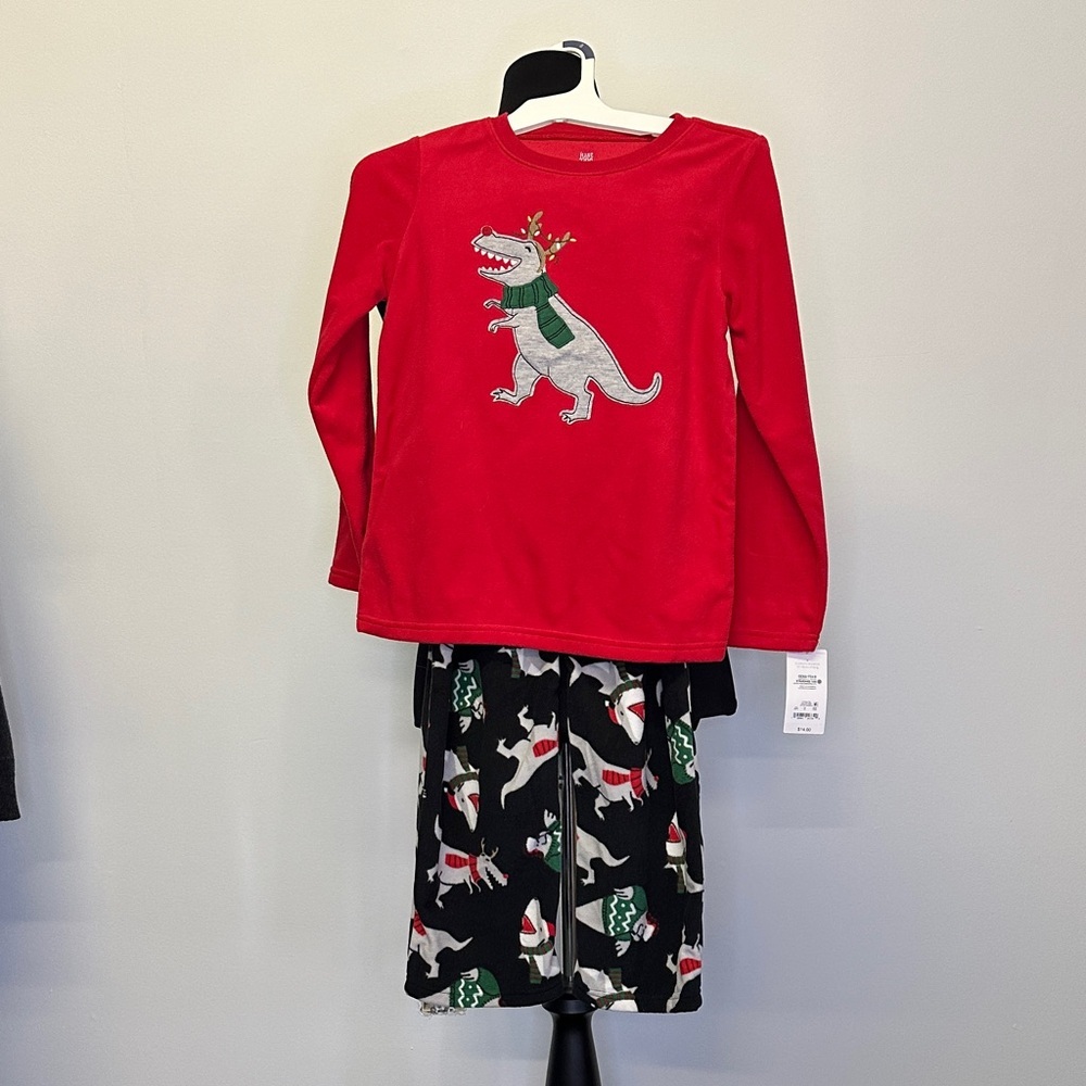Red Dino Holiday Kids fleece Pajama Set size 8